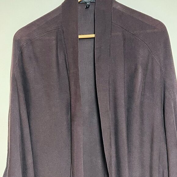 Eileen Fisher Silk Sheen Chocolate Batwing Open Front Classic Cardigan Sz 1X - Picture 3 of 7